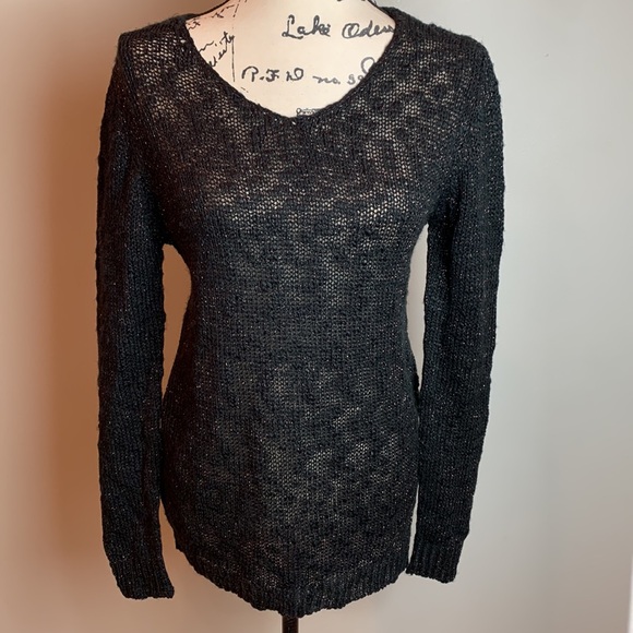 Elan Hi Lo Metallic Sweater With Open Knit Back NEW! - Picture 2 of 7